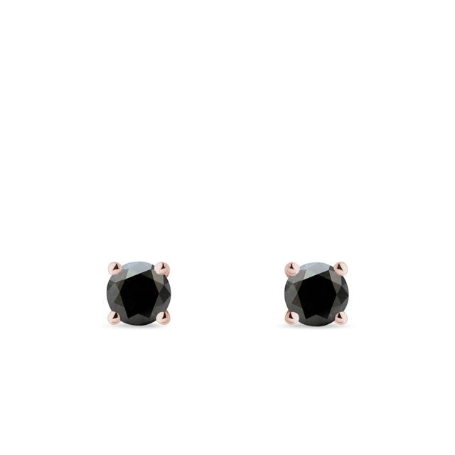 PUCES D'OREILLES EN OR ROSE AVEC DIAMANTS NOIRS - PUCES D'OREILLES EN DIAMANT - BOUCLES D'OREILLES