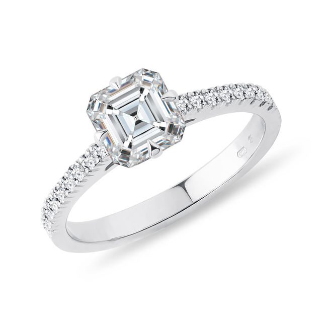 Asscher cut diamond engagement ring in white gold