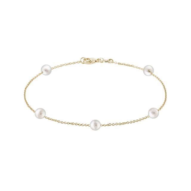 GOLDKETTENARMBAND MIT 5 WEISSEN PERLEN - PERLEN ARMBÄNDER - PERLEN