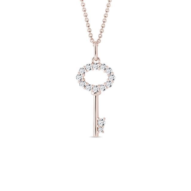 PŘÍVĚSEK KLÍČEK Z RŮŽOVÉHO ZLATA S DIAMANTY - NÁHRDELNÍKY S DIAMANTY - NÁHRDELNÍKY