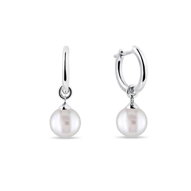 BOUCLES D'OREILLE CRÉOLES EN OR BLANC AVEC PERLE - BOUCLES D'OREILLES EN PERLES - PERLES