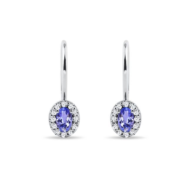 BOUCLES D'OREILLES EN OR BLANC AVEC TANZANITE OVALE ET DIAMANTS - BOUCLES D’OREILLES EN TANZANITE - BOUCLES D'OREILLES