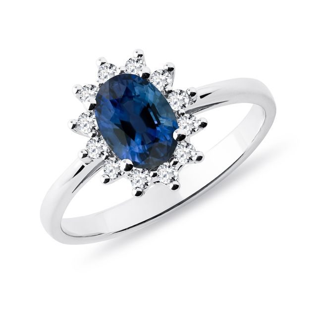 SAPPHIRE RING WITH BRILLIANTS IN WHITE GOLD - SAPPHIRE ENGAGEMENT RINGS - ENGAGEMENT RINGS