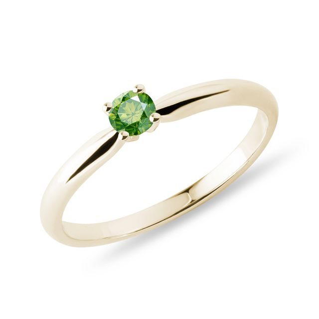 BAGUE AVEC DIAMANT VERT EN OR JAUNE 14 CT - BAGUES DE FIANÇAILLES AVEC DIAMANTS DE COULEUR - BAGUES DE FIANÇAILLES