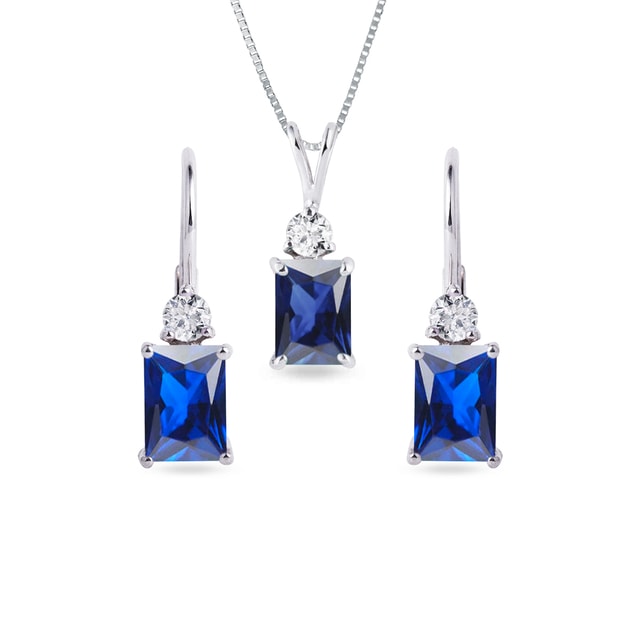Sapphire earring and necklace set in white gold | KLENOTA