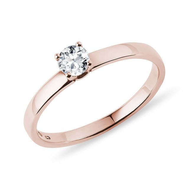 Jednoduchý prsten z růžového zlata s briliantem