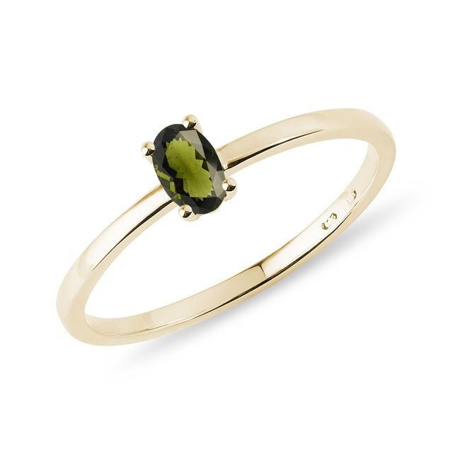 BAGUE EN OR JAUNE AVEC MOLDAVITE - BAGUES EN MOLDAVITE - BAGUES