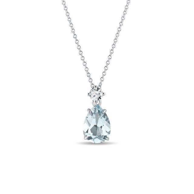 EINE HALSKETTE MIT AQUAMARIN UND DIAMANT IN WEISSGOLD - KETTEN MIT AQUAMARIN - KETTEN