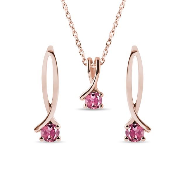 ROSÉGOLDENES SCHMUCKSET MIT TURMALINEN BESETZT - SCHMUCK-SETS - SCHMUCK