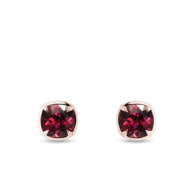 BOUCLES D'OREILLES EN OR ROSE AVEC RHODOLITES - BOUCLES D'OREILLES AVEC GEMMES - BOUCLES D'OREILLES