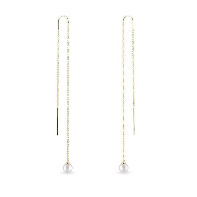 DANGLING PEARL EARRINGS IN YELLOW GOLD - PEARL EARRINGS - PEARL JEWELRY