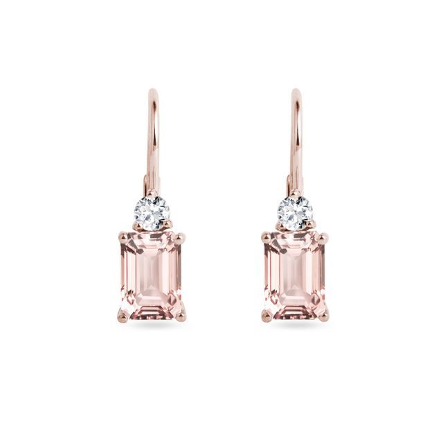 BOUCLES D'OREILLES EN OR ROSE AVEC BRILLANTS ET MORGANITES - BOUCLES D'OREILLES EN MORGANITE - BOUCLES D'OREILLES