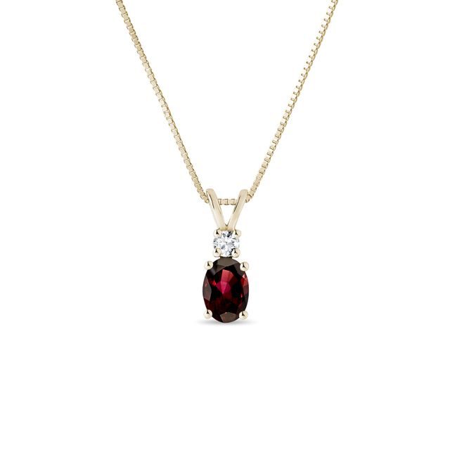 GELBGOLDENE HALSKETTE MIT OVALEM GRANAT UND DIAMANT - KETTEN MIT GRANAT - KETTEN