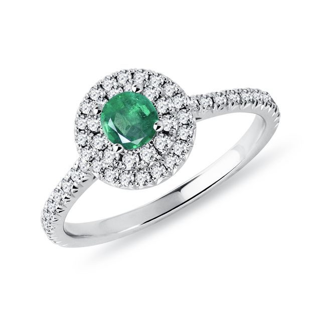 EMERALD AND DIAMOND HALO RING IN WHITE GOLD - EMERALD RINGS - RINGS