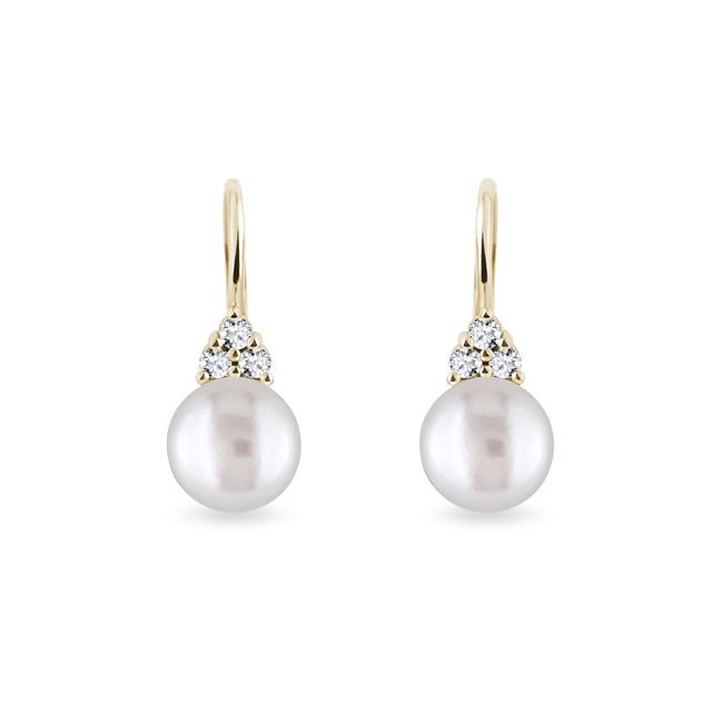 Freshwater Pearl and Diamond Yellow Gold Earrings