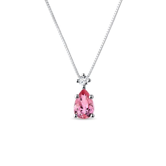 PINK SAPPHIRE PEAR NECKLACE IN WHITE GOLD - SAPPHIRE NECKLACES - NECKLACES