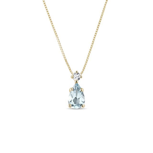 14K GOLD CHAIN WITH PEAR AQUAMARINE PENDANT - AQUAMARINE NECKLACES - NECKLACES