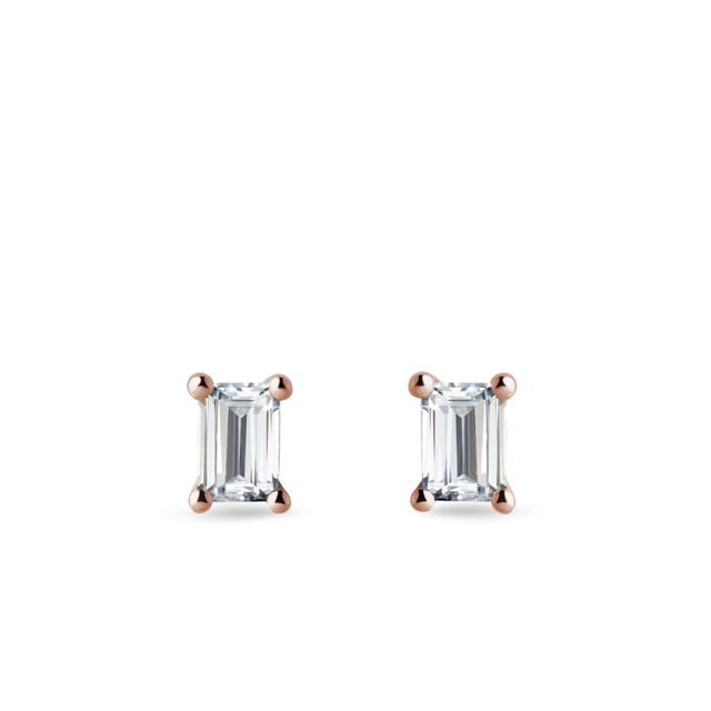 OHRRINGE AUS ROSÉGOLD MIT DIAMANT IM SMARAGDSCHLIFF - OHRSTECKER DIAMANT - OHRRINGE