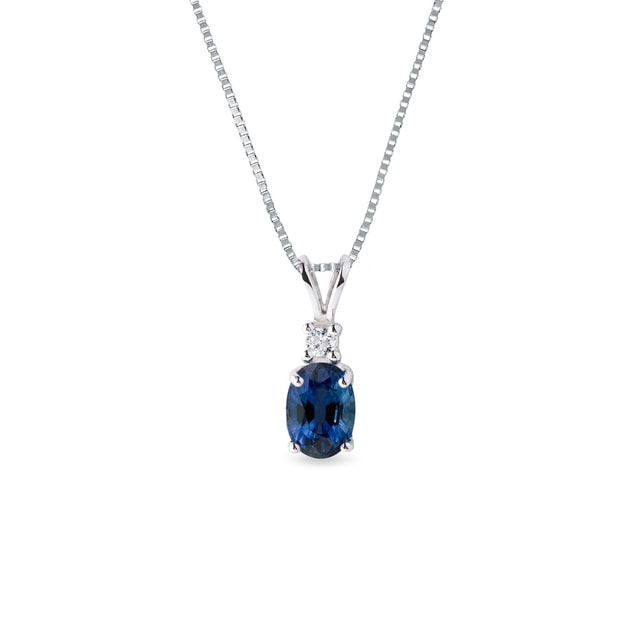 Gold Necklace with a Blue Sapphire and Diamond