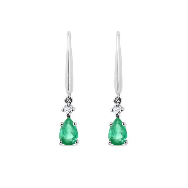 BOUCLES D'OREILLES EN OR BLANC MODERNES AVEC ÉMERAUDES ET DIAMANTS - BOUCLES D'OREILLES EN ÉMERAUDE - BOUCLES D'OREILLES