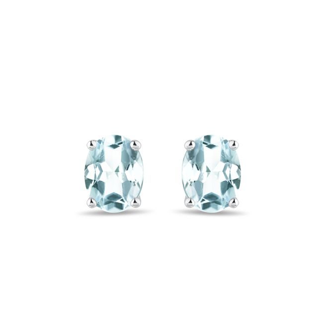 BOUCLES D'OREILLES EN OR BLANC AVEC TOPAZE BLEU CLAIR - BOUCLES D'OREILLES EN TOPAZE - BOUCLES D'OREILLES