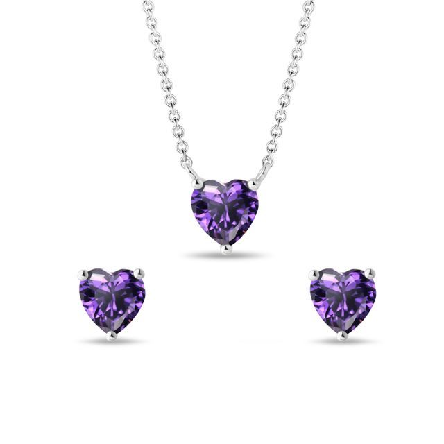 SET AUS OHRRINGEN UND HALSKETTE MIT HERZFÖRMIGEM AMETHYST - SCHMUCK SETS EDELSTEINE - SCHMUCK