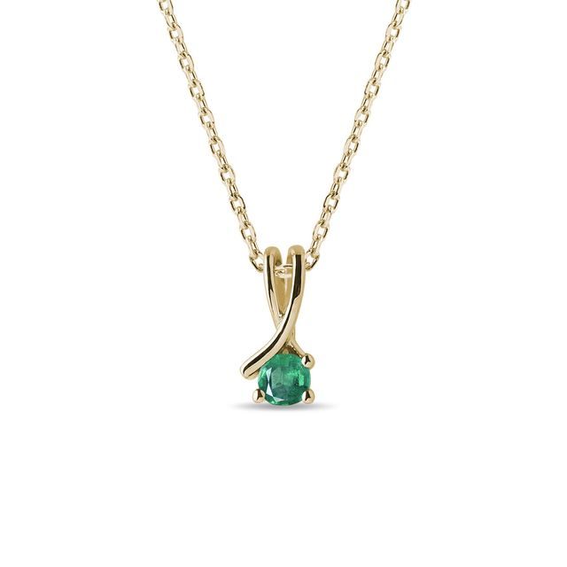 YELLOW GOLD NECKLACE WITH AN EMERALD PENDANT - EMERALD NECKLACES - NECKLACES