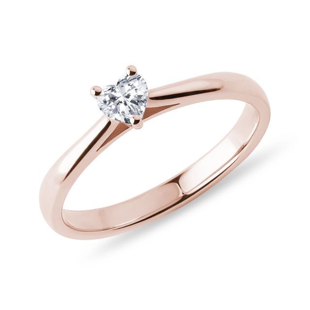 BAGUE EN OR ROSE AVEC DIAMANT TAILLE CŒUR - BAGUES DE FIANÇAILLES EN DIAMANT - BAGUES DE FIANÇAILLES