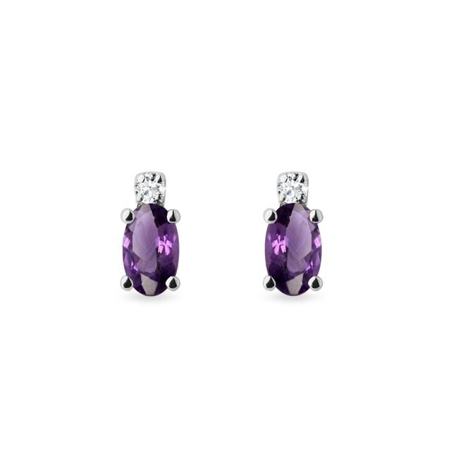 EARRING STUDS OF WHITE GOLD WITH BRILLIANTS AND AMETHYST - AMETHYST EARRINGS - EARRINGS