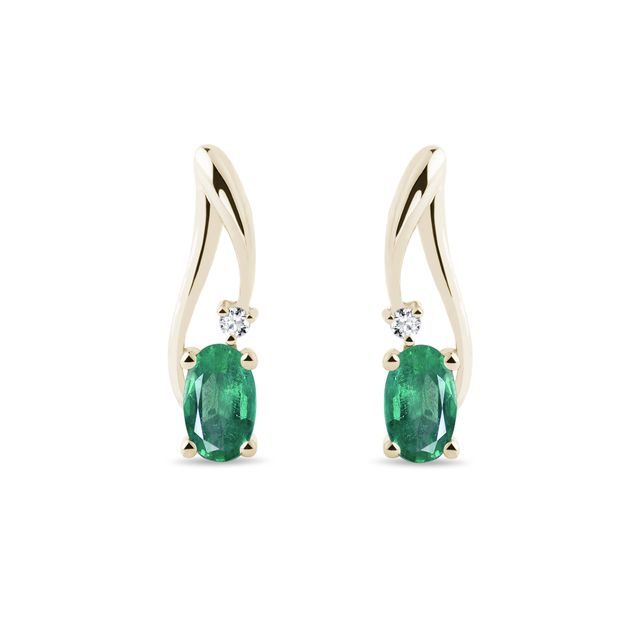 EMERALD AND DIAMOND EARRINGS IN YELLOW GOLD - EMERALD EARRINGS - EARRINGS