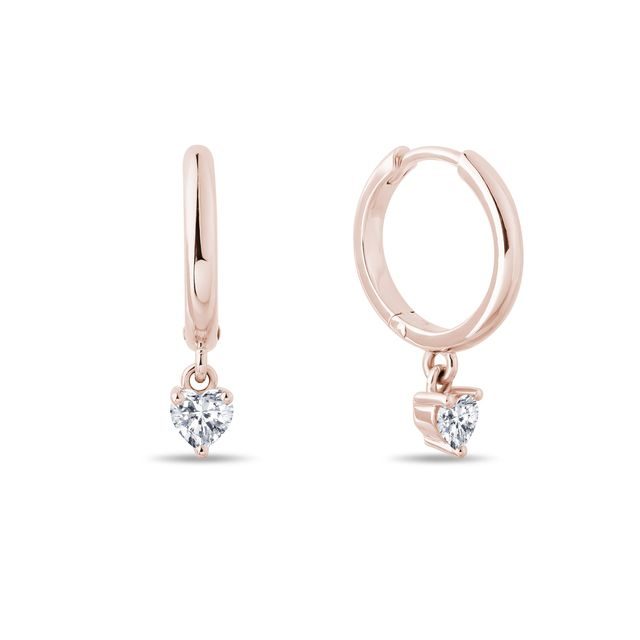 RUNDE OHRRINGE MIT HERZANHÄNGER IN 14KT ROSÉGOLD - OHRRINGE DIAMANT - OHRRINGE