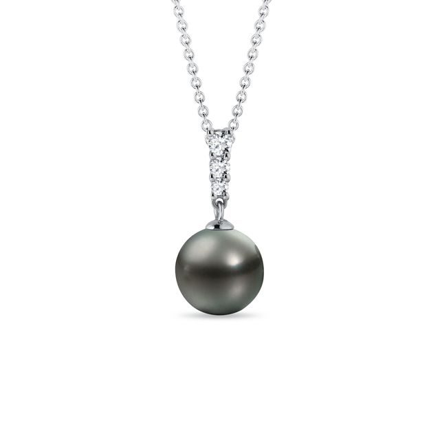 COLLIER EN EN OR BLANC, PERLE DE TAHITI ET DIAMANTS - PENDENTIFS EN PERLES - PERLES