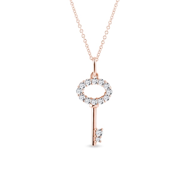 ROSE GOLD KEY PENDANT WITH DIAMONDS - DIAMOND NECKLACES - NECKLACES