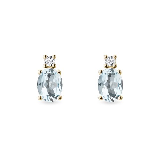 AQUAMARINE AND DIAMOND EARRINGS IN YELLOW GOLD - AQUAMARINE EARRINGS - EARRINGS