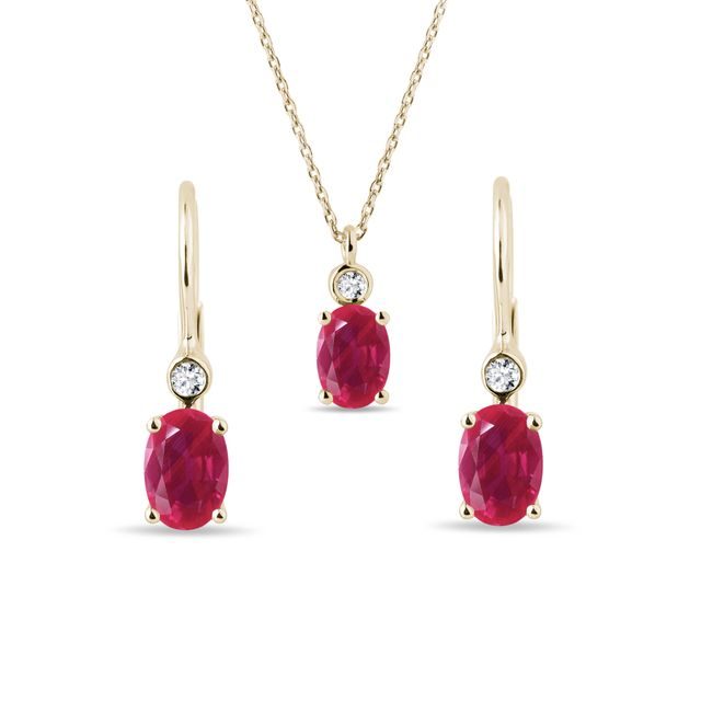 OVAL RUBY AND DIAMOND GOLD JEWELRY SET - JEWELRY SETS - FINE JEWELRY