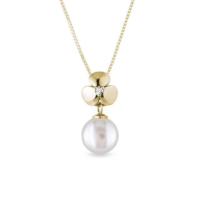 DIAMOND AND PEARL PENDANT IN YELLOW GOLD - PEARL PENDANTS - PEARL JEWELLERY