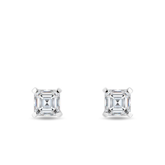 BOUCLES D'OREILLES EN OR BLANC ET DIAMANTS ASSCHER - PUCES D'OREILLES EN DIAMANT - BOUCLES D'OREILLES