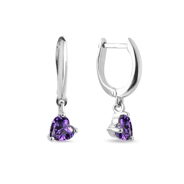 Earrings with Heart-Shaped Amethysts in White Gold