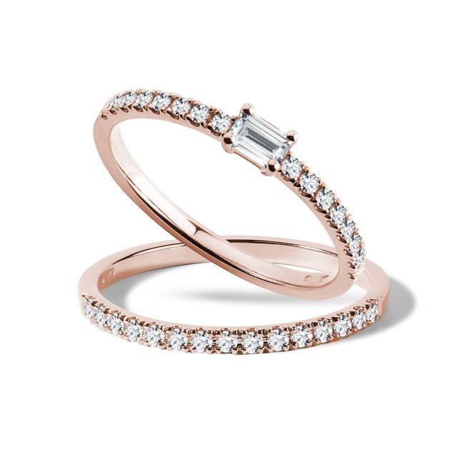 ROMANTICKÝ SET PRSTENŮ S DIAMANTY VE 14K RŮŽOVÉM ZLATĚ - SADY SNUBNÍCH A ZÁSNUBNÍCH PRSTENŮ - ZÁSNUBNÍ PRSTENY
