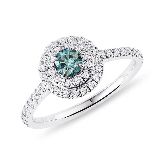 HALO-RING MIT BLAUEN UND WEISSEN DIAMANTEN - VERLOBUNGSRINGE MIT FARBIGEN DIAMANTEN - VERLOBUNGSRINGE