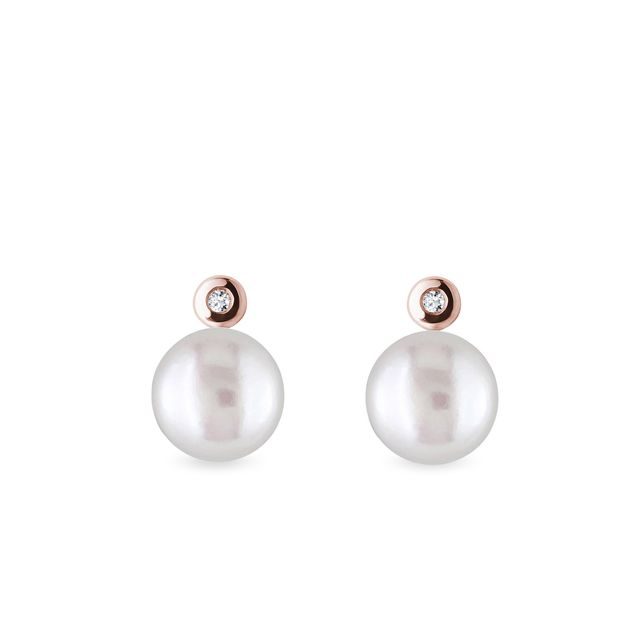 ROSÉGOLD-OHRSTECKER MIT DIAMANTEN - PERLEN OHRRINGE - PERLEN