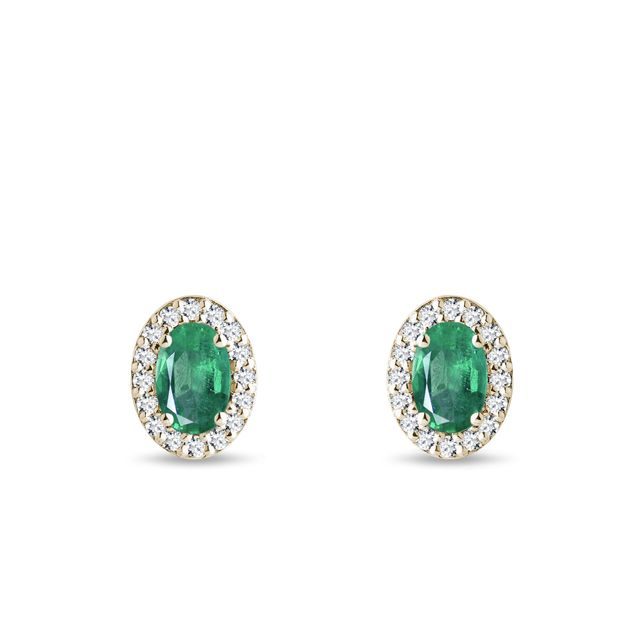 BOUCLES D'OREILLES EN OR JAUNE AVEC ÉMERAUDES ET DIAMANTS - BOUCLES D'OREILLES EN ÉMERAUDE - BOUCLES D'OREILLES
