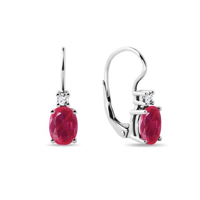 OVAL RUBY AND DIAMOND WHITE GOLD EARRINGS - RUBY EARRINGS - EARRINGS