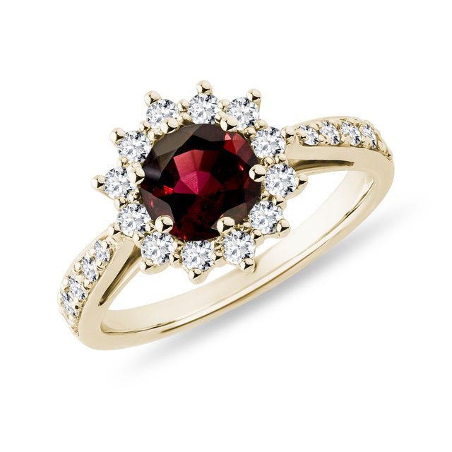 GELBGOLDRING MIT RUNDEM GARNET UND DIAMANTEN - RINGE GRANAT - RINGE