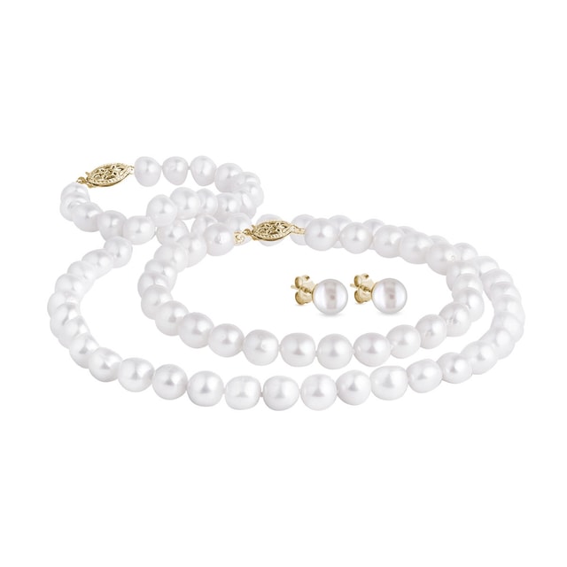 PEARL JEWELLERY SET IN YELLOW GOLD - PEARL SETS - PEARL JEWELLERY