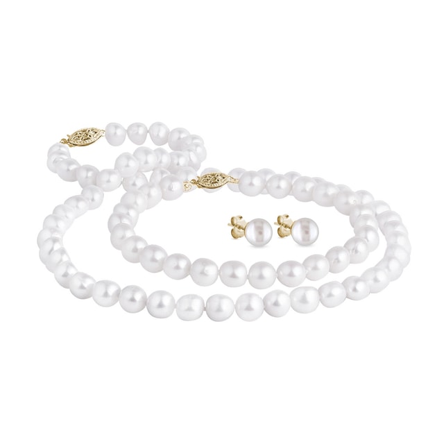 PEARL JEWELRY SET IN YELLOW GOLD - PEARL SETS - PEARL JEWELRY