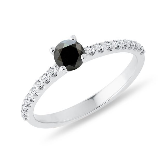 PRSTÝNEK S ČERNÝM DIAMANTEM V BÍLÉM 14K ZLATĚ - ZÁSNUBNÍ PRSTENY S BAREVNÝM DIAMANTEM - ZÁSNUBNÍ PRSTENY