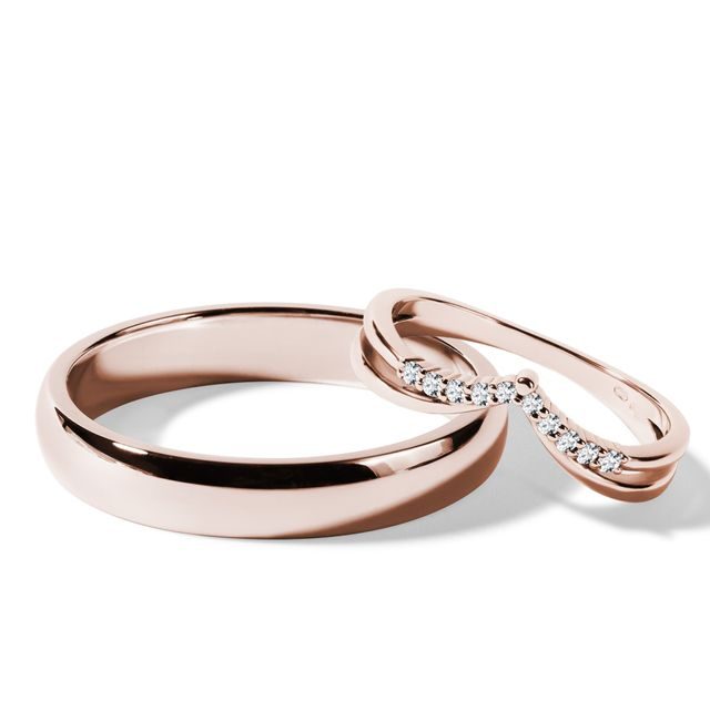 ROSE GOLD WEDDING RING SET WITH A DOUBLE CHEVRON RING - ROSE GOLD WEDDING SETS - WEDDING RINGS