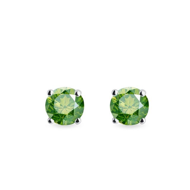 BOUCLES D'OREILLES EN OR BLANC AVEC DIAMANTS VERTS - BOUCLES D'OREILLES EN DIAMANT - BOUCLES D'OREILLES