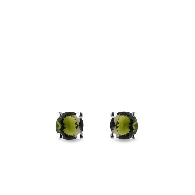 MOLDAVITE STUDS IN 14K WHITE GOLD - MOLDAVITE EARRINGS - EARRINGS